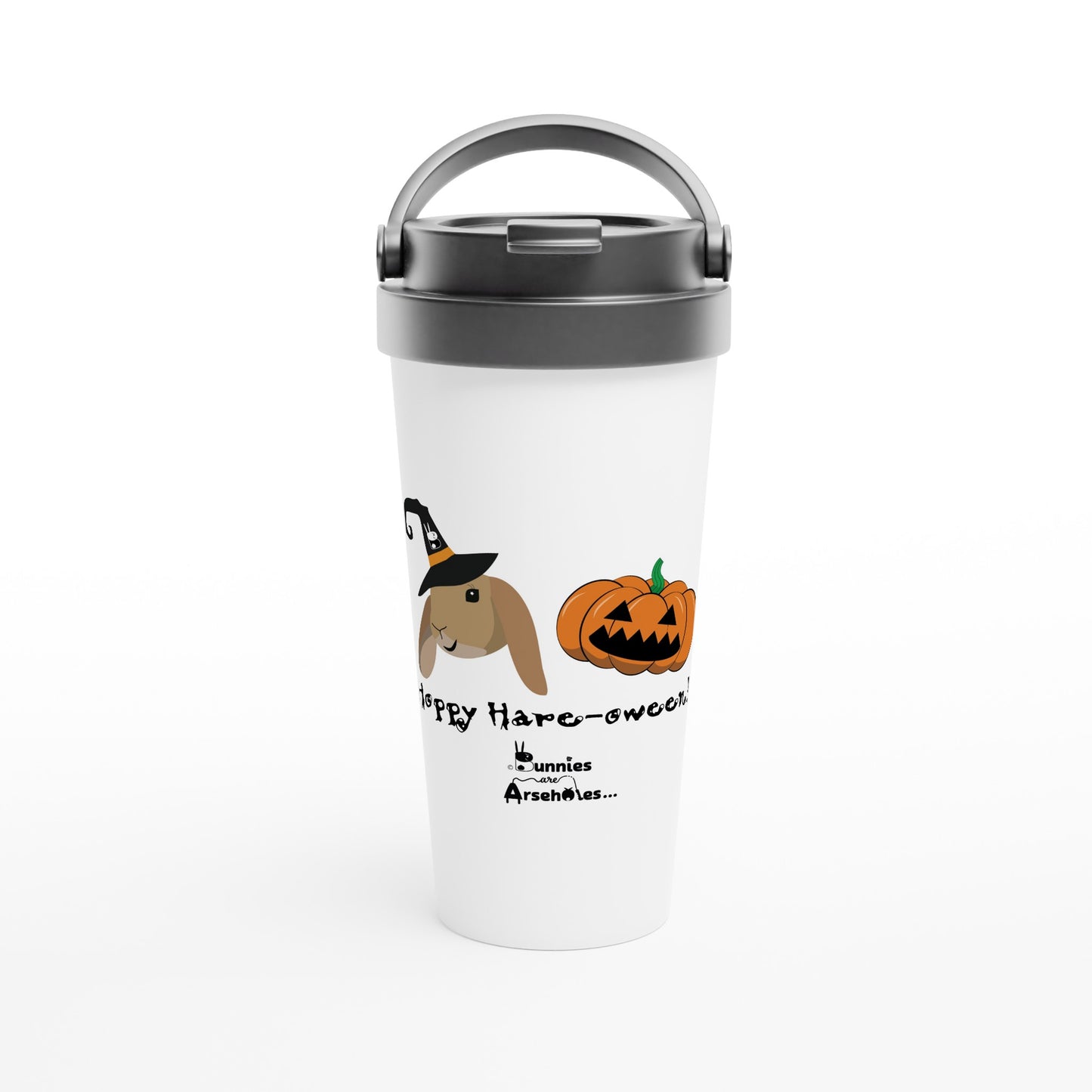White 15oz Stainless Steel Travel Mug Hoppy Halloween with Tera
