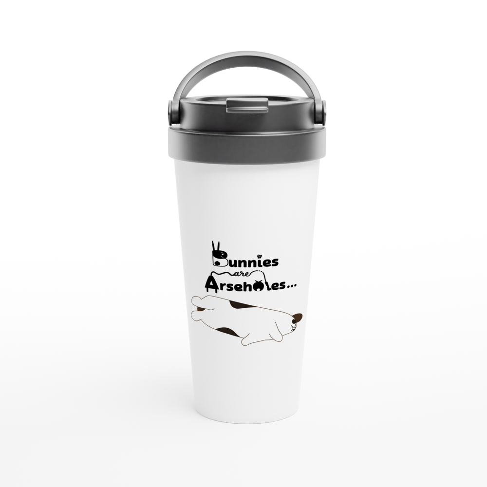 White 15oz Stainless Steel Travel Mug logo ad flop