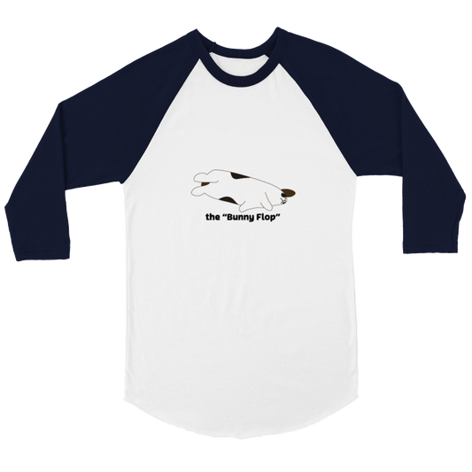 a Unisex 3/4 sleeve Raglan T-shirt "the bunny flop"