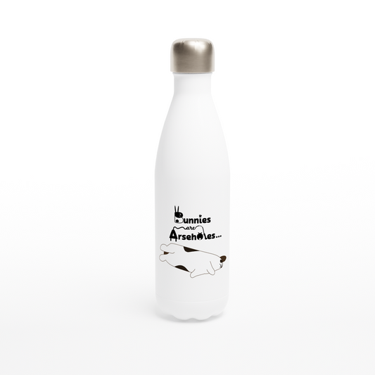 White 17oz Stainless Steel Water Bottle logo and flop