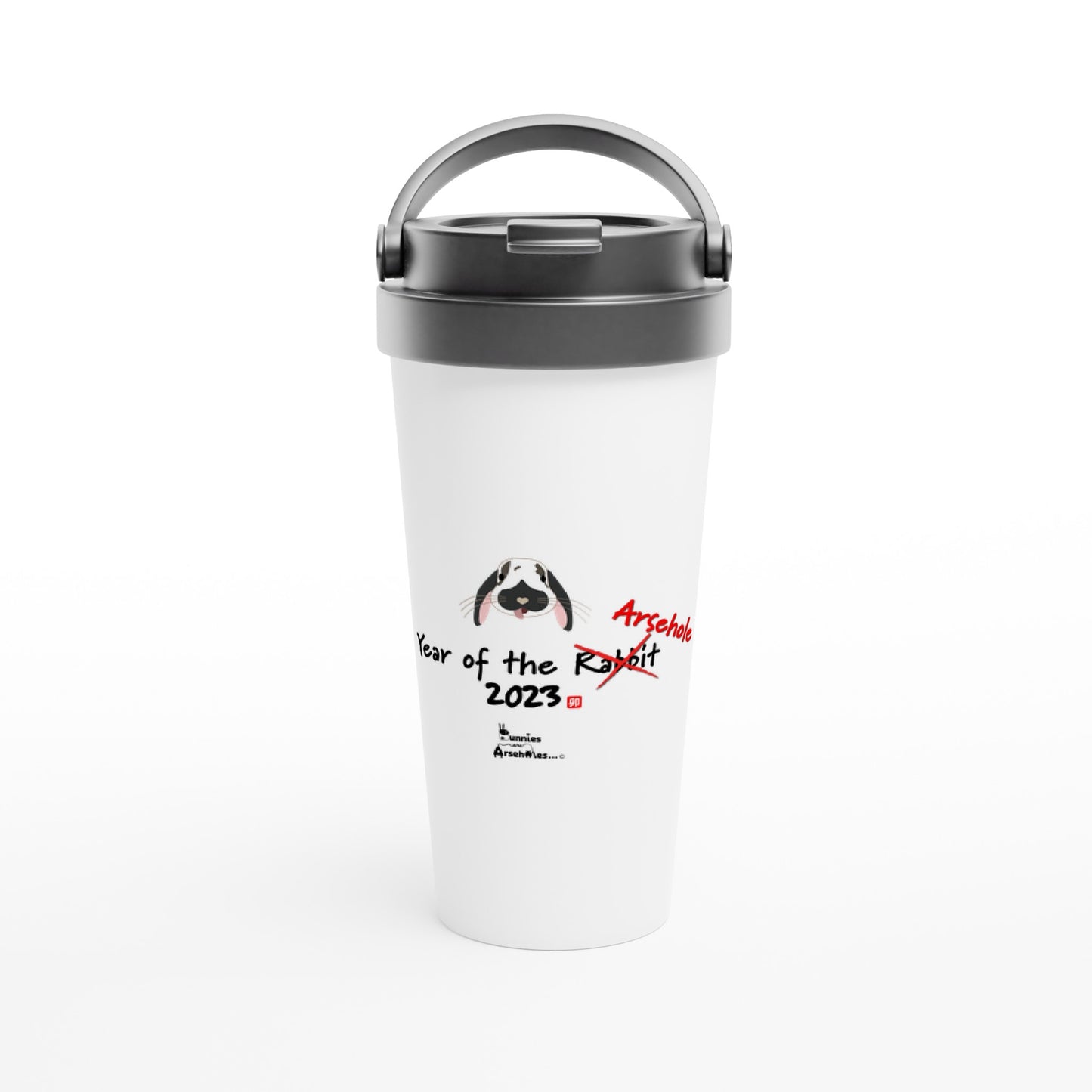 White 15oz Stainless Steel Travel Mug Year of the Arsehole