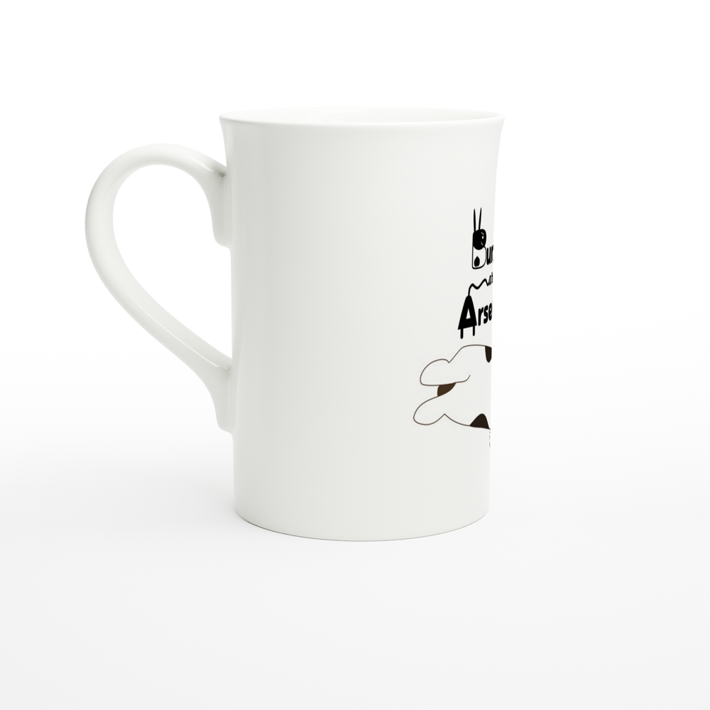 White 10oz Porcelain Slim Mug logo and flop