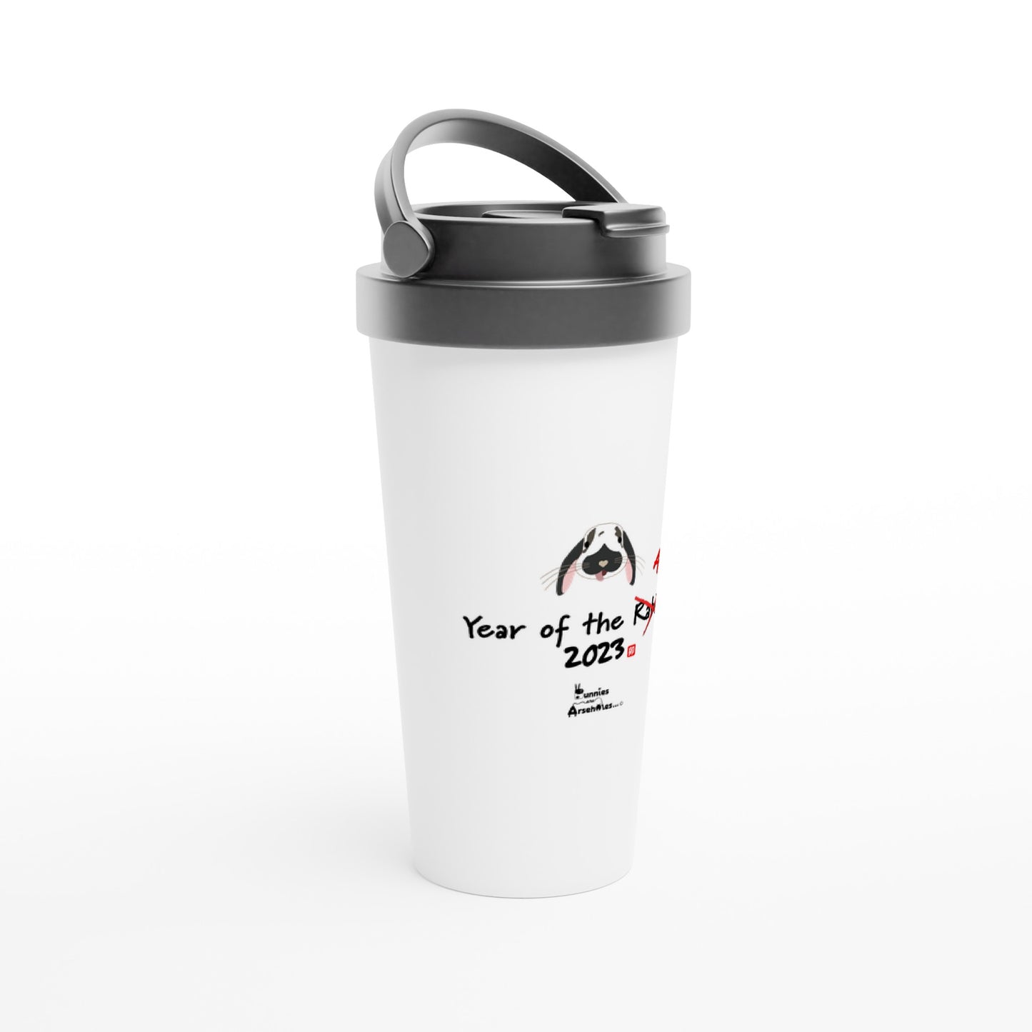 White 15oz Stainless Steel Travel Mug Year of the Arsehole