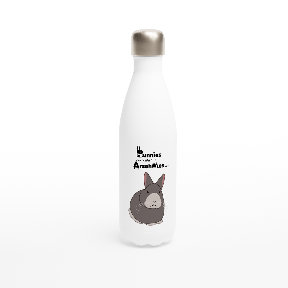 White 17oz Stainless Steel Water Bottle apollo and logo
