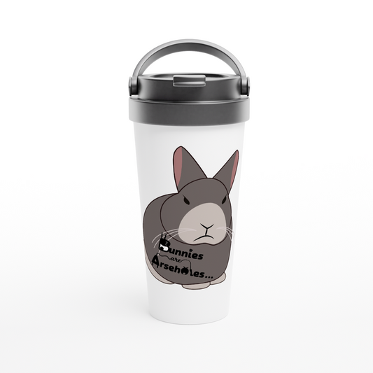 White 15oz Stainless Steel Travel Mug apollo and logo