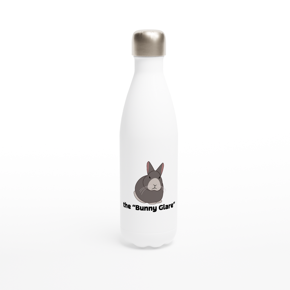 White 17oz Stainless Steel Water Bottle the bunny glare