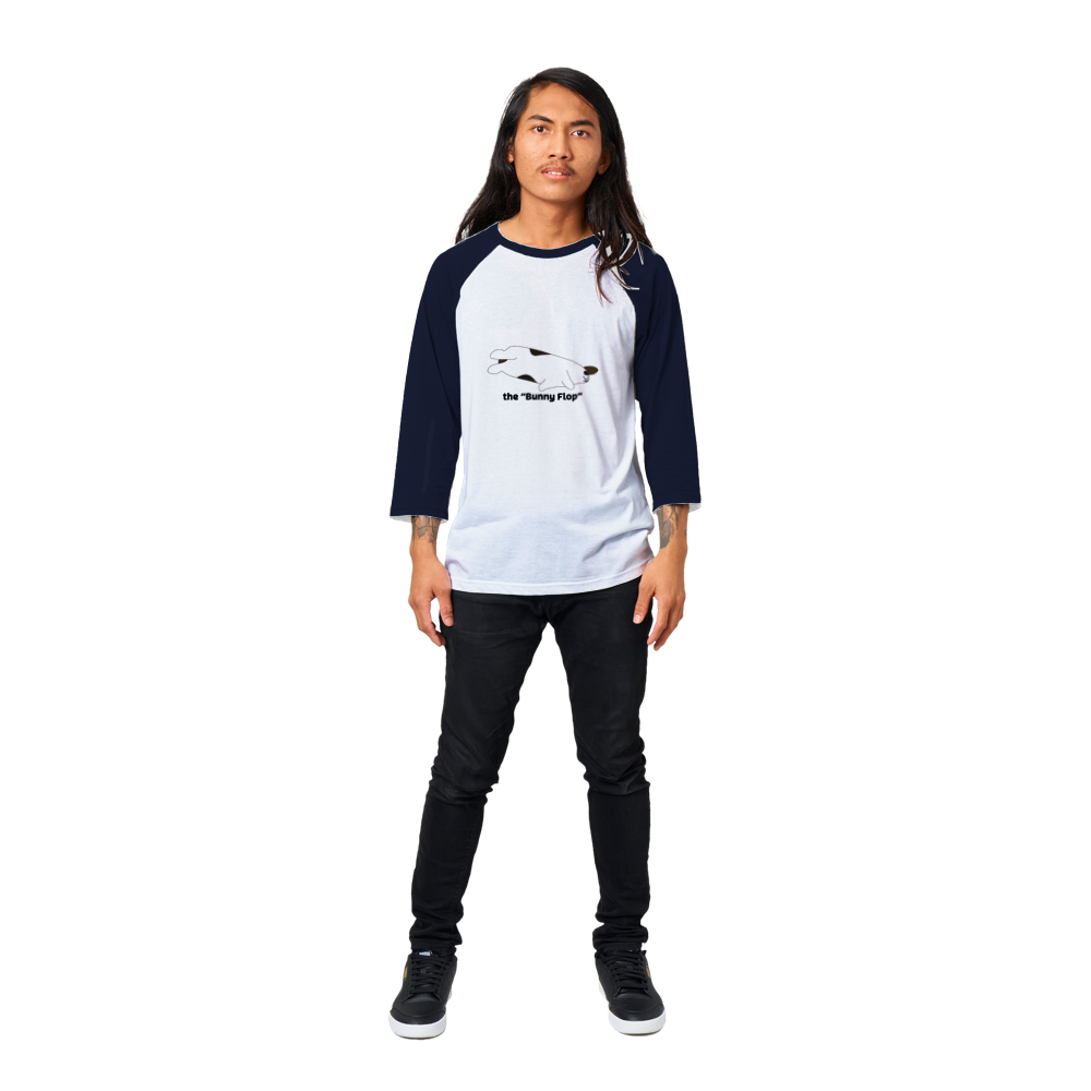 a Unisex 3/4 sleeve Raglan T-shirt "the bunny flop"